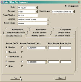 Add Equipment Service Tasks & Dates